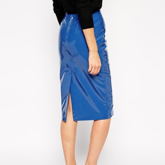 ASOS Dresses & Skirts - NWOT ASOS electric blue patent midi pencil skirt with back slit
